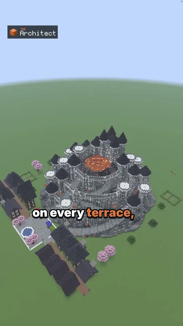 Fantasy Volcano Fortress, a Minecraft build